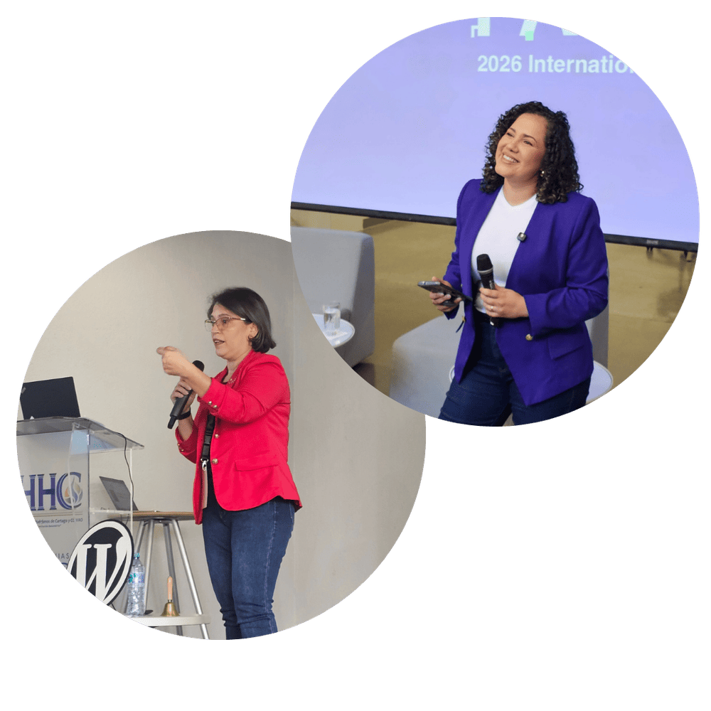 Fanny y Vane, fundadoras de Peper la Agencia, dando charlas sobre marketing e inteligencia artificial
